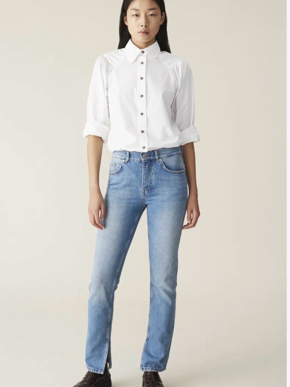 Ganni Light Blue Straight-Leg Women's split hem Jeans